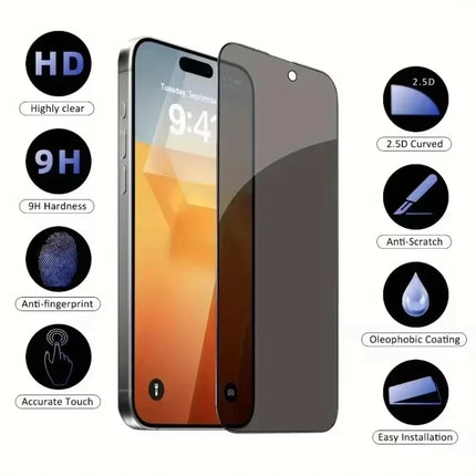 NNBILI 5Pcs Full Cover Privacy Screen Protector For iPhone 16 11 12 13 14 15 Pro Max Mini 8K Anti-spy Glass For iPhone XR XS MAX