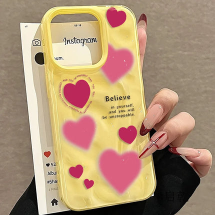 Luxury Pink Love Heart Folds Texture Phone Case For iPhone 17 Air 16 15 14 Plus 13 12 11 17 Pro Max Shockproof Soft Back Cover