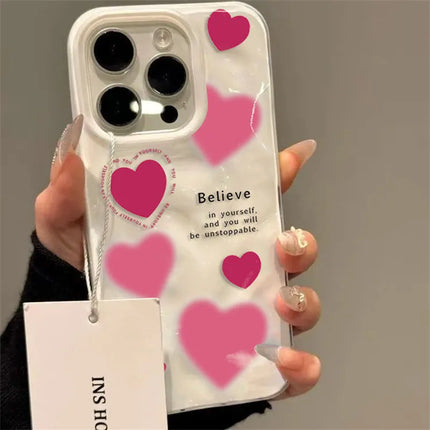 Luxury Pink Love Heart Folds Texture Phone Case For iPhone 17 Air 16 15 14 Plus 13 12 11 17 Pro Max Shockproof Soft Back Cover
