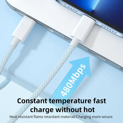 60W PD USB-C To Type C Cable for IPhone 15 16 Pro Fast Charging Wire for Huawei Xiaomi Samsung Colorful Weaving Data Cable Line
