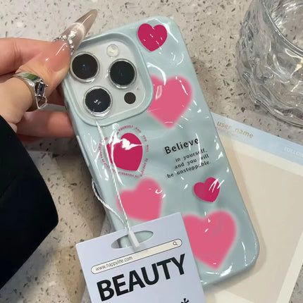 Luxury Pink Love Heart Folds Texture Phone Case For iPhone 17 Air 16 15 14 Plus 13 12 11 17 Pro Max Shockproof Soft Back Cover