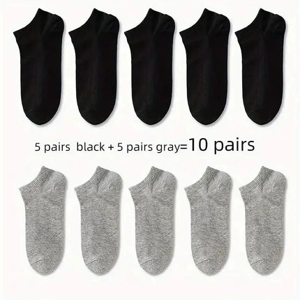 1/5/10 Pairs Comfortable Men's Women's Socks Casual Short Solid Color Spring Summer Boat Sock Fashionable Round Neck Ankle Socks
