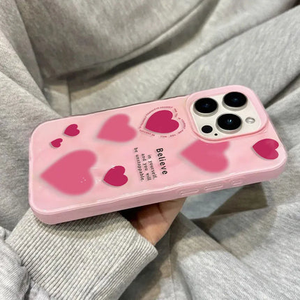 Luxury Pink Love Heart Folds Texture Phone Case For iPhone 17 Air 16 15 14 Plus 13 12 11 17 Pro Max Shockproof Soft Back Cover