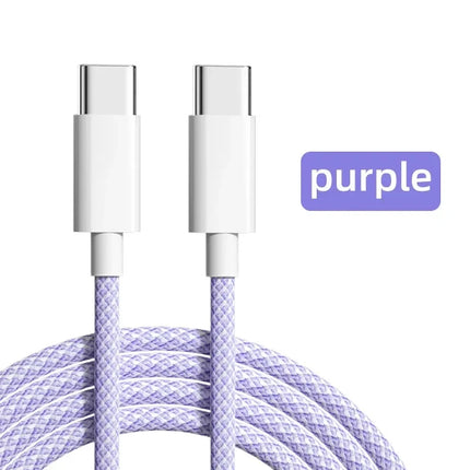 60W PD USB-C To Type C Cable for IPhone 15 16 Pro Fast Charging Wire for Huawei Xiaomi Samsung Colorful Weaving Data Cable Line
