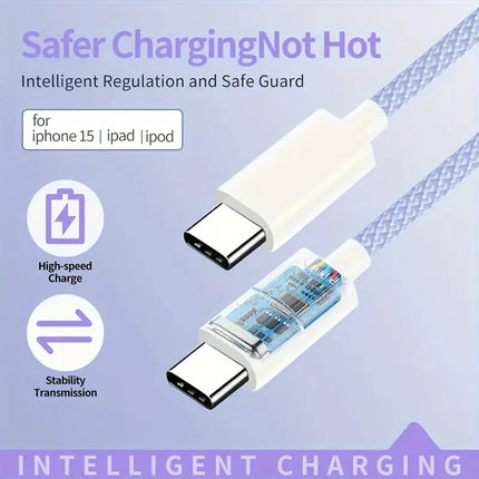 60W PD USB-C To Type C Cable for IPhone 15 16 Pro Fast Charging Wire for Huawei Xiaomi Samsung Colorful Weaving Data Cable Line