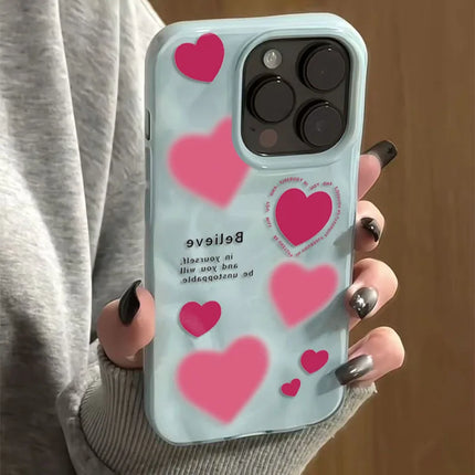 Luxury Pink Love Heart Folds Texture Phone Case For iPhone 17 Air 16 15 14 Plus 13 12 11 17 Pro Max Shockproof Soft Back Cover