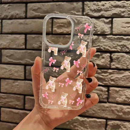 Pink Bow Cute Bear Aesthetic Transparent Phone Case for iPhone 17 16 11 XR 13 15 14 12 Pro Max XS XR X 7 8 16 Plus 17 Air Cover