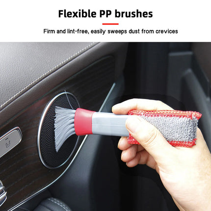 Multifunctional Car Air Vent Cleaner Mini Dual Head Microfiber Brush Air Vent Duster Cleaning Brush with Removable Cloth Cover
