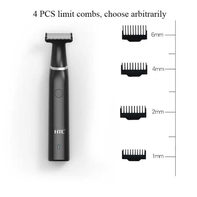 HTC Men's Electric Groin Hair Trimmer Pubic Hair Trimmer Body Grooming Clipper for Men Bikini Epilator Rechargeable Shaver Razor