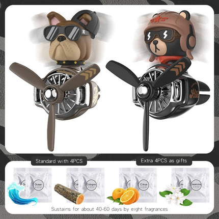 Head shaking rotating pilot bulldog bear car air fresheners vent accessories cool fun decor perfume fragrance aroma diffuser men