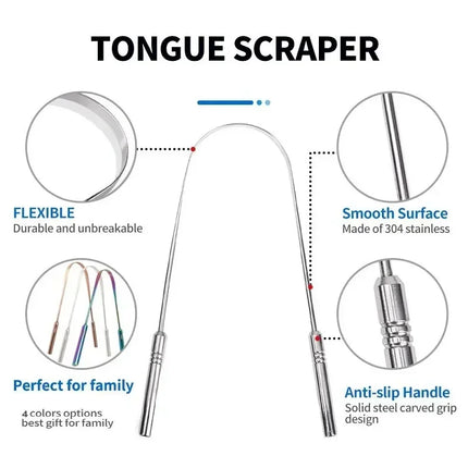 4 Colors Stainless Steel Tongue Scraper U-shaped Metal Fresh Breath Cleaning Coated Tongue Toothbrush Oral Hygiene Care Tools