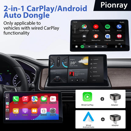 2026 Pionray 2 in 1 Wireless CarPlay Adapter&Android Auto Wireless Adapter, 5Ghz WiFi Type-C/USB Plug Play CarPlay Wireless