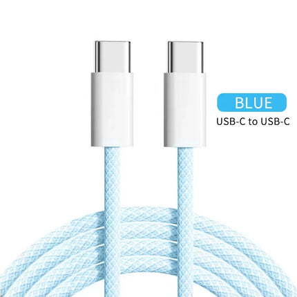 60W PD USB-C To Type C Cable for IPhone 15 16 Pro Fast Charging Wire for Huawei Xiaomi Samsung Colorful Weaving Data Cable Line