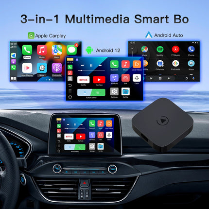 CARABC Wireless CarPlay Android Auto Car AI Box Adapter 2GB+16GB for All OEM Wired CarPlay Smart Youtube Netflix TV Car Playback