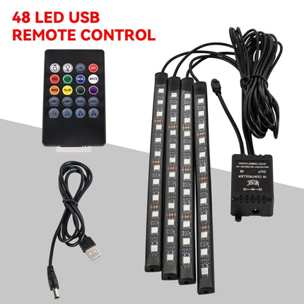 Neon 36 48 72 LED Car Interior Ambient Foot Light Wireless Remote Music APP Control Auto RGB Atmosphere Decorative Lamp