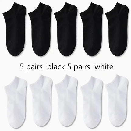 1/5/10 Pairs Comfortable Men's Women's Socks Casual Short Solid Color Spring Summer Boat Sock Fashionable Round Neck Ankle Socks