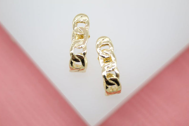 18K Gold Filled Chain Link Stud Earrings (K177)-1