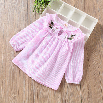 Baby Girl Embroidery Pattern Bow Tie Design Striped Long Sleeve T-Shirt-2